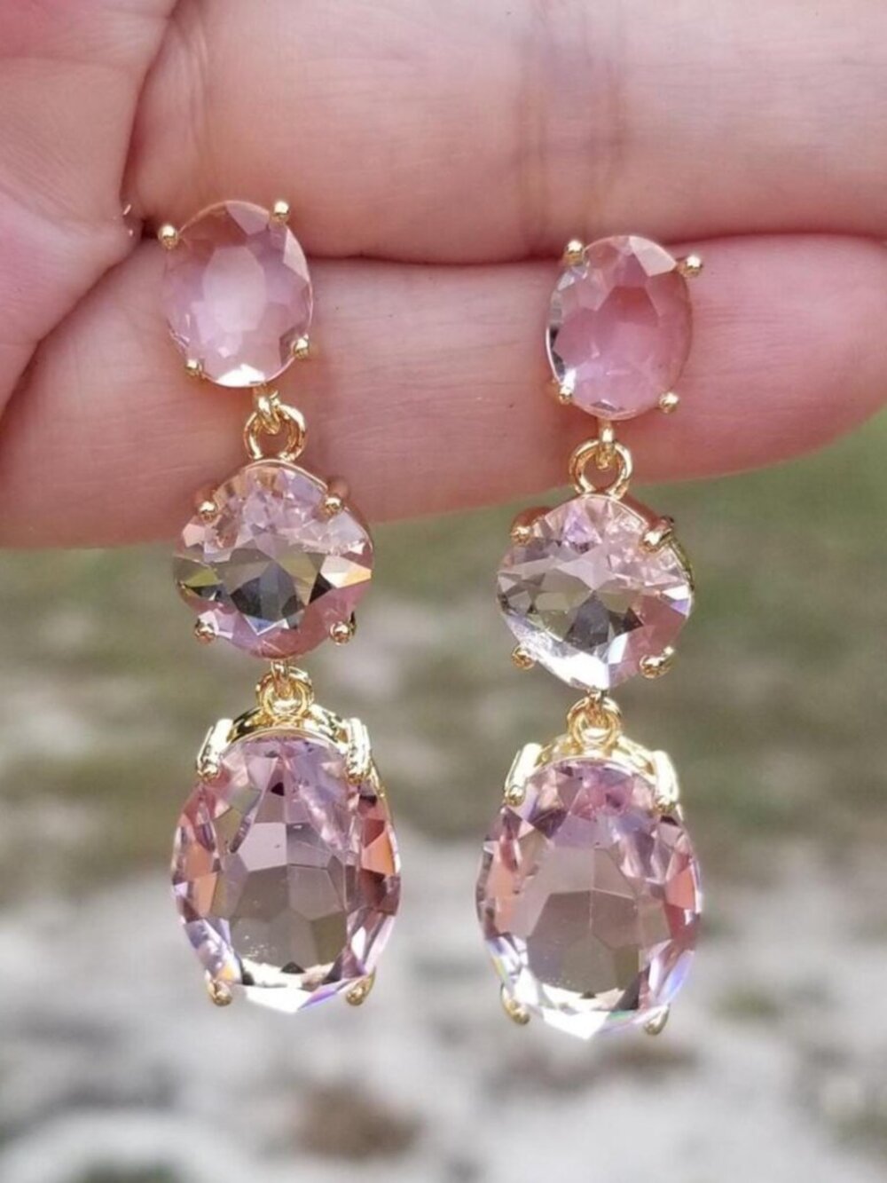 14k Gold Pink Tourmaline Stud Earrings, Pink Tourmaline Dangle Earrings